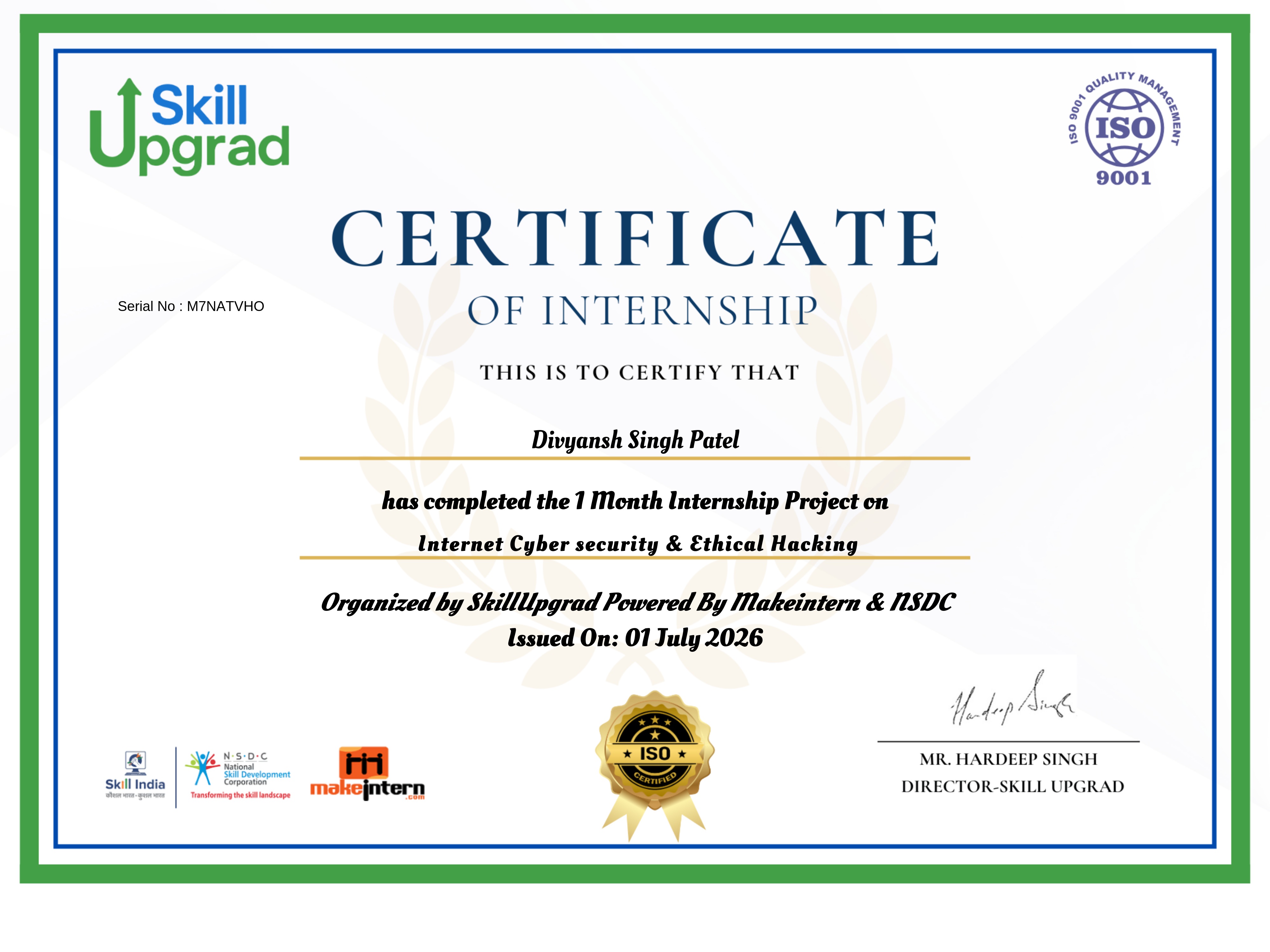 Cyber Security Internship Certificate